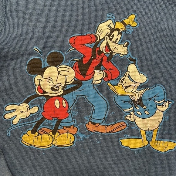 Disney Store Boy M 7 8 Blue Thermal Waffle Long Sleeve Shirt Mickey Donald Duck - Picture 2 of 3
